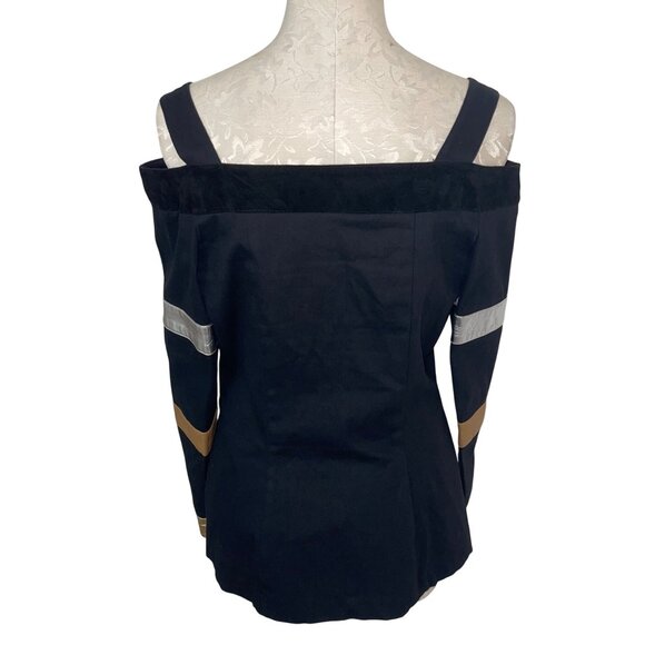 Cache Vintage Womens Shirt Size Large Black Open Top Trimed Stretch Casual - Picture 3 of 11